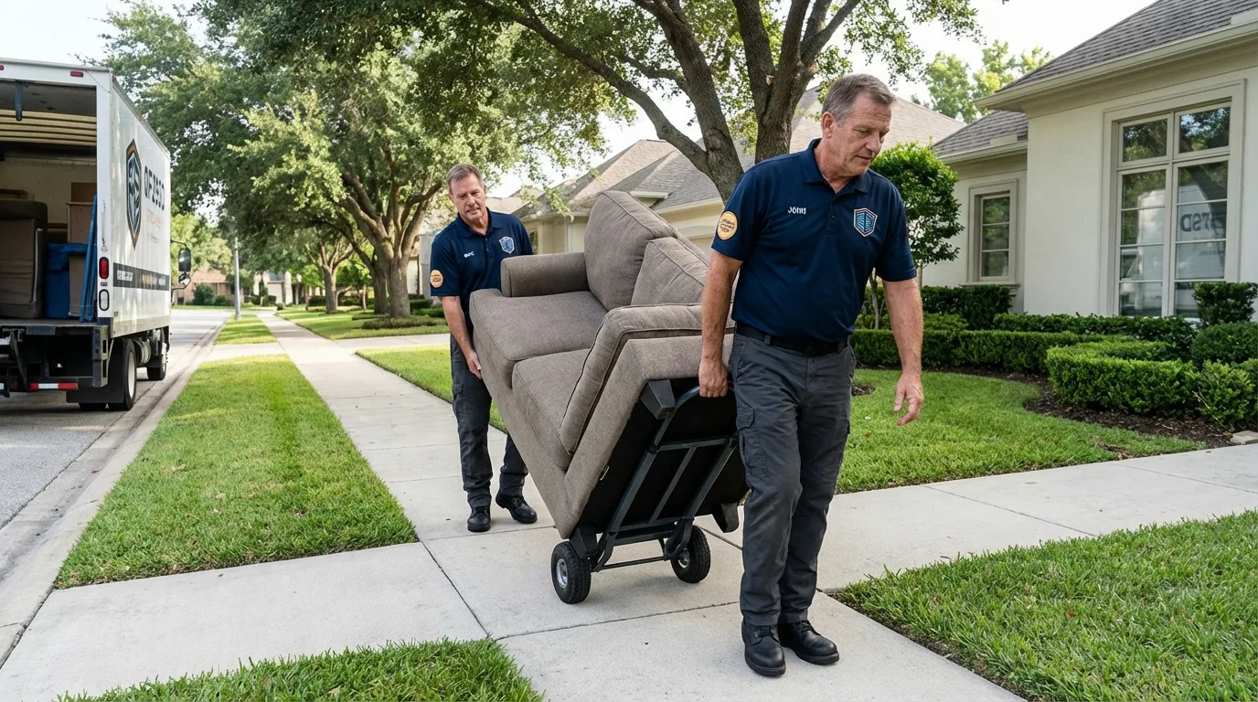 Local residential moving crew loading furniture in Tipp City, OH